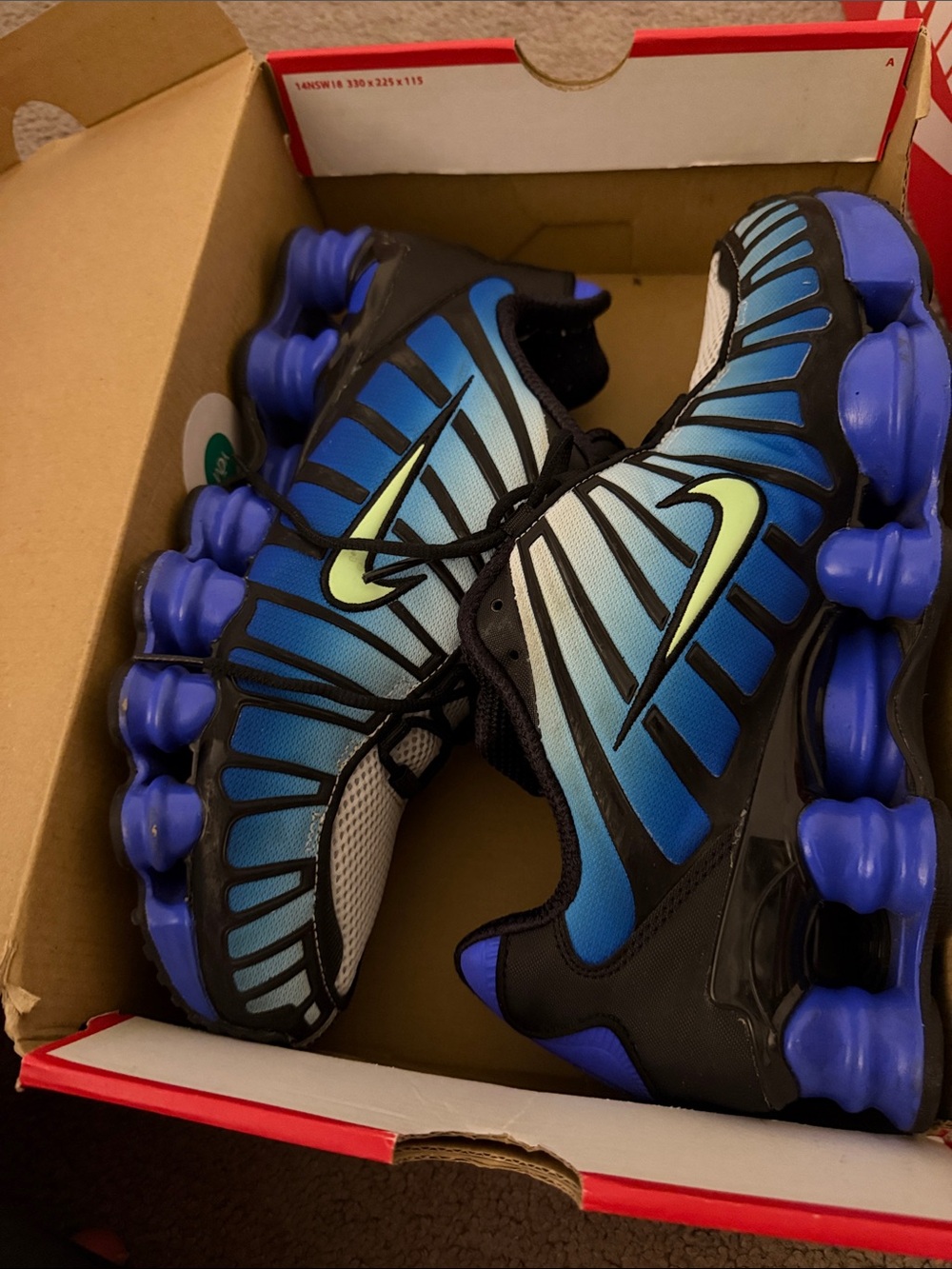 Nike Kids Blue Gradient Sneakers with Neon Yellow Swoosh